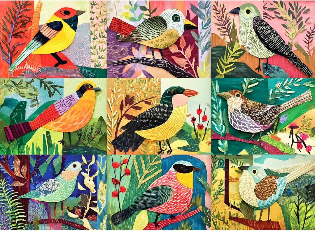 500 Piece Puzzles for Adults,Colorful Cut-Paper Style Birds Jigsaw Puzzle for Adults Seniors,Puzzle with Letters on Back,Interlock Perfectly No Dust,Challenging Family Activity Game Gifts, 20.5*15 In