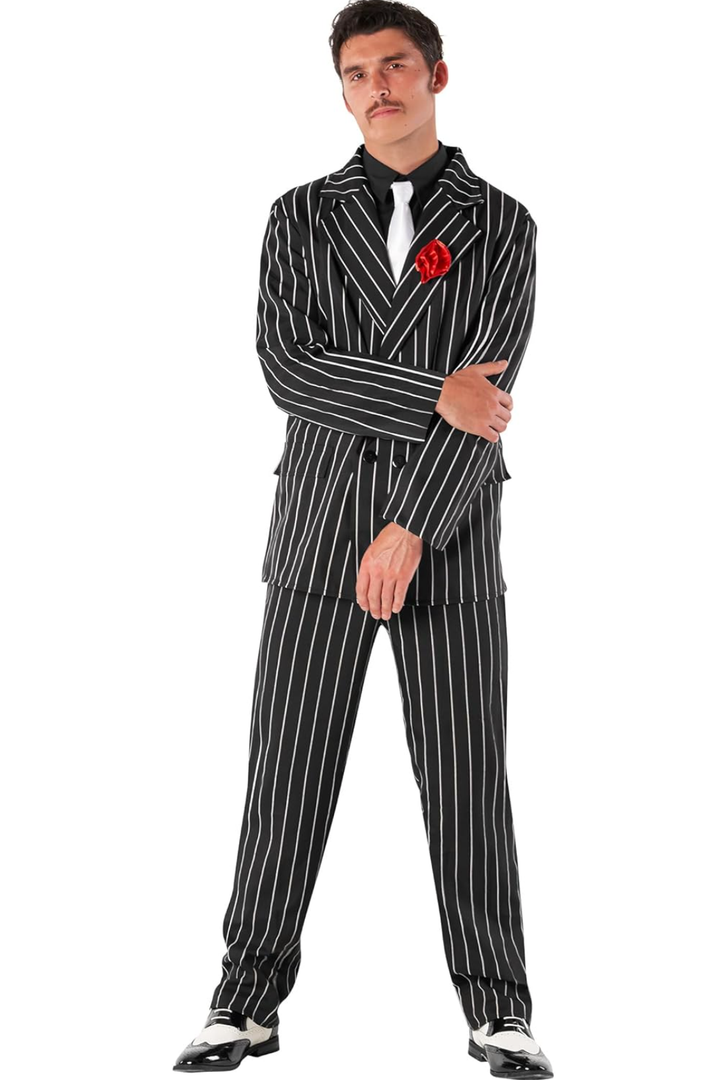 Morph 1920s Mens Gangster Costume, Roaring 20s Mobster Outfit for Men, Vintage Style Party Attire XL (Jacket, Pants)