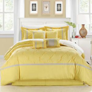 Chic Home Yellow Bed in a Bag Comforter Set, Queen Size (8 Piece), Vermont - Pinch Pleat Microfiber Bedding - Comforter, Shams, Bed Skirt, Cushions and Breakfast Pillow