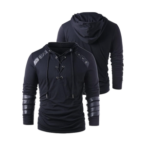 Mens Gothic Lace Up Hoodie Shirts Retro Sweatshirt Vintage Steampunk Hooded Tops Halloween Cosplay Costume M
