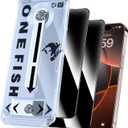 OneFish Screen Protector Privacy for iPhone 14 Pro Max/15 Plus, Anti Spy Private Tempered Glass Edge Protection, Dynamic Island Compatible with Installation Frame, 9H Glass Scratch Resistant, 2Pack