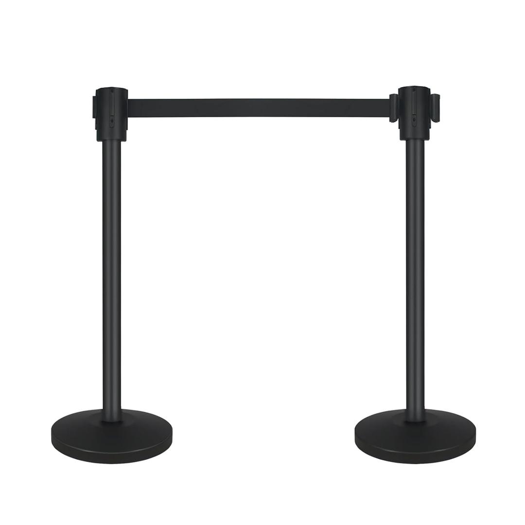 Crowd Control Stanchion Set of 2-Black Stanchions with 16.4ft Retractable Belt, Durable Concrete Metal Base for Stability, Easy Assembly, Ideal Crowd Control Barriers for Events and Venues