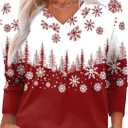 XIEERDUO Long Sleeve Shirts for Women V Neck Fall Tops Basic Tunic Tops Loose Fit Dressy 2025 (Medium, Christmas Print)