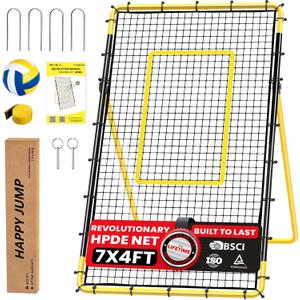 Happy Jump 7x4 FT Portable Volleyball Rebounder Net, 5 Adjustable Angles Bounce Back Trainer, Heavy-Duty Steel Frame & 45-Ply Net, Target Practice Training Equipment, Includes Volleyball