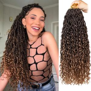 ZRQ 8 Packs Boho Faux Locs Crochet Hair 18 Inch Goddess Locs Croceht Braids, Pre Looped Soft Bohemian Locs Boho Style River Hipple Locs With Curly Ends Hair Extension T27#