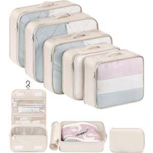 DIMJ Packing Cubes for Travel - 8 Pcs Lightweight Travel Cubes for Packing, Mesh Travel Packing Cubes Travel Packing Organizers with Large Toiletries Bag (Beige)