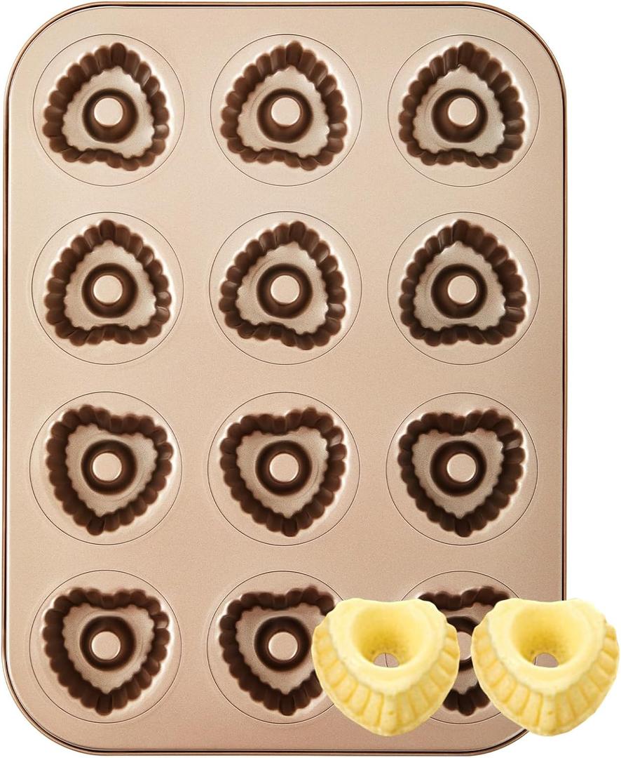 Patelai Mini Cake Pans for Baking, 12 Cup Premium Non-stick Mini Heart Shaped Fluted Tube Pan for Holiday Wedding Baking Muffins, Cupcakes, Tartlets, Egg Bites, Chocolate Muffin, 2.56'' Cup Width