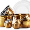 COOK WITH COLOR 18 Piece Mixing Bowls Set with Airtight Lids, Handcrafted Stainless Steel Bowls, Food Storage Containers, Meal Prep, Nesting Salad Bowls For Cooking, Baking, Kitchen, Gold- Hammered