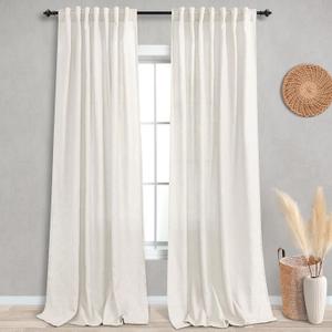 KOUFALL 120 Inches Long Linen Curtains for Backdrop,Elegant Sheer Light Filtering Boho Luxury Curtains for Living Room,2 Panel Set,Extra Wide 52 x 10 FT Length 10FT Size,Ivory Cream Beige Off White (Natural)