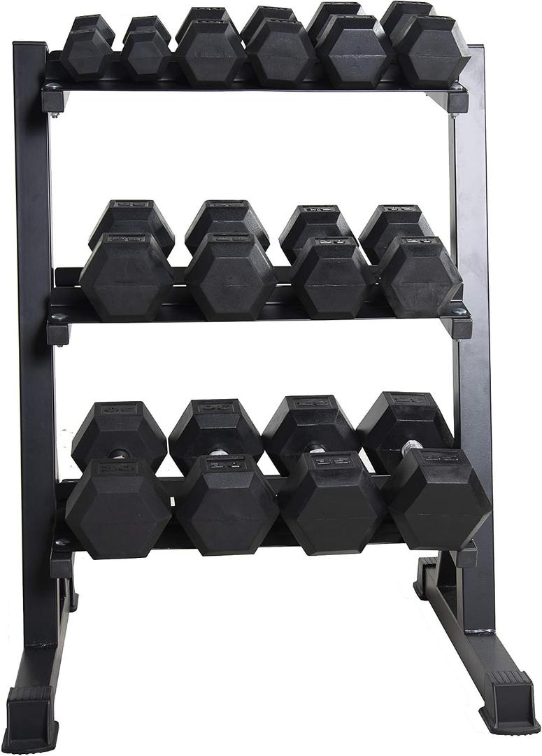 CAP 280 LB, 550 LB, 1200 LB Dumbbell Set with Horizontal 2-3 Tier Rack, Rubber Hex Free Weights, Home Gym Weight Set for Strength Training