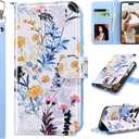ULAK Compatible with iPhone 14 Pro Wallet Case with Card Holder, Flip PU Leather Floral Phone Protective Cover for Women, Kickstand Wristlet Shockproof Flower Pattern Design 6.1" Phone Case for Girl