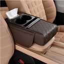 Zpana Car Center Console Armrest Pillow, Memory Foam Leather 4 in 1 Vehicle Arm Rest Cover with Tissue Box 2 Side Storage Bag Cup & Phone Holder, Auto Armrest Cushion, Universal Fit (Brown)
