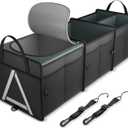 K KNODEL Sturdy Car Trunk Organizer with Premium Insulation Cooler Bag, Heavy Duty Collapsible for Car, SUV, Truck, or Van (3 Compartments, Black)