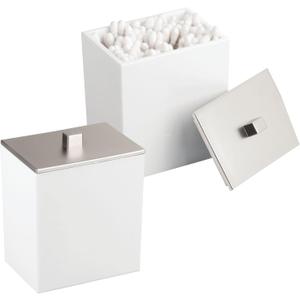 mDesign Plastic Rectangle Apothecary Canister - Organizer for Bathroom Vanity Countertop Shelf Decor - Holds Cotton Swabs, Soap, Makeup, Bath Salts - Lumiere Collection - 2 Pack - White/Brushed Chrome