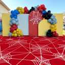 Spider Party Decorations Red Spiderweb Floor Covering Large Spider Birthday Decorations with Double Sided Tape Waterproof Spiderweb Birthday Supply Photo Booth Party Backdrop, 9.8 x 6.5ft