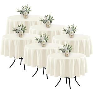 Fitable 6 Pack Ivory Round Table Clothes - 70 Inches in Diameter - Stain Resistant and Washable Tablecloths, Polyester Fabric Table Covers for Wedding, Party, Banquet, Gathering