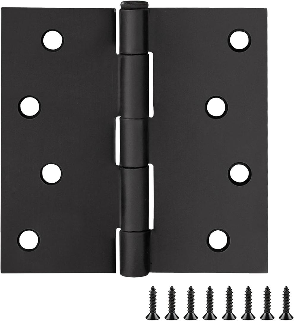10-Pack 4-Inch x 4-Inch Interior Door Hinges with Square Corners, Matte Black, Heavy Duty Steel Construction, Left- or Right-Handed Design House, 188995