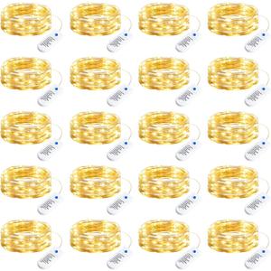 Minetom 20 Pack Fairy Lights Battery Operated String Lights 8 Modes, 7ft 20LED Warm White Waterproof Silver Wire Twinkle Lights, Firefly Starry Moon Lights for Mason Jars DIY Christmas Wedding Party