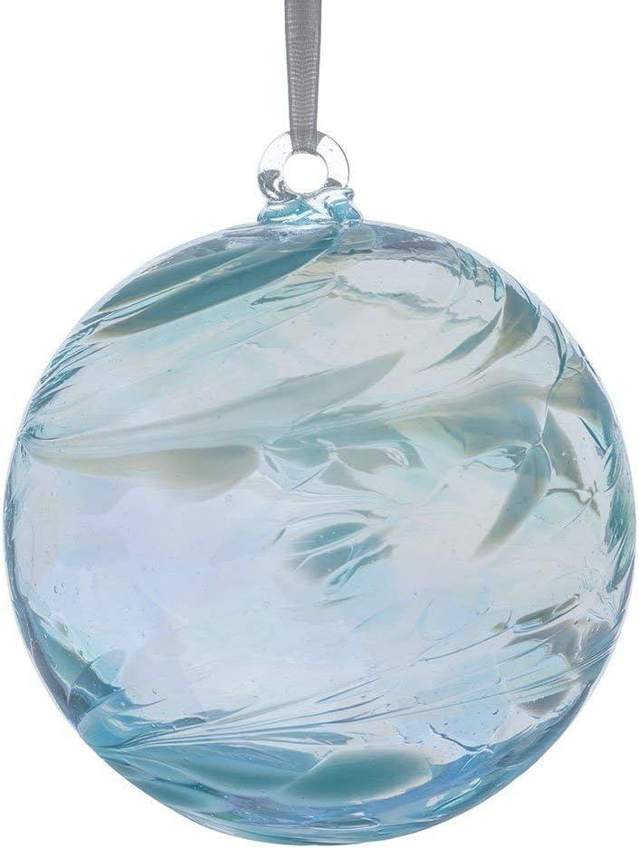 Sienna Glass March Birthstone Friendship Ball  10cm Handcrafted Aquamarine Glass Ornament  Gift Boxed Hanging Decoration  Unique Handmade Keepsake for Birthdays, Home, Garden