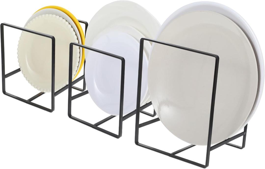 MAQUITA 3 Piece Plate Organizer for Kitchen Cabinet, Shelf, 2 Sizes for Pots, Pans, Cutting Boards - Black