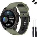 TopPerfekt Band Compatible with Garmin Fenix, Soft Silicone Replacement Watch Strap Wristband, Size: 22mm- Fenix 8 47mm (Green - Black)