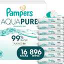 Pampers Aqua Pure Baby Wipes, 99% Water, Fragrance Free, 896 Baby Wipes Total (16X Flip-Top Packs) 
