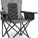 Oversized Padded Camping Chair, Heavy Duty Steel Frame, 450 lb Capacity, Folding Camp Chair with 6-Can Cooler, Carry Bag for Outdoor Camping, Beach, Hiking(Gray & Black)