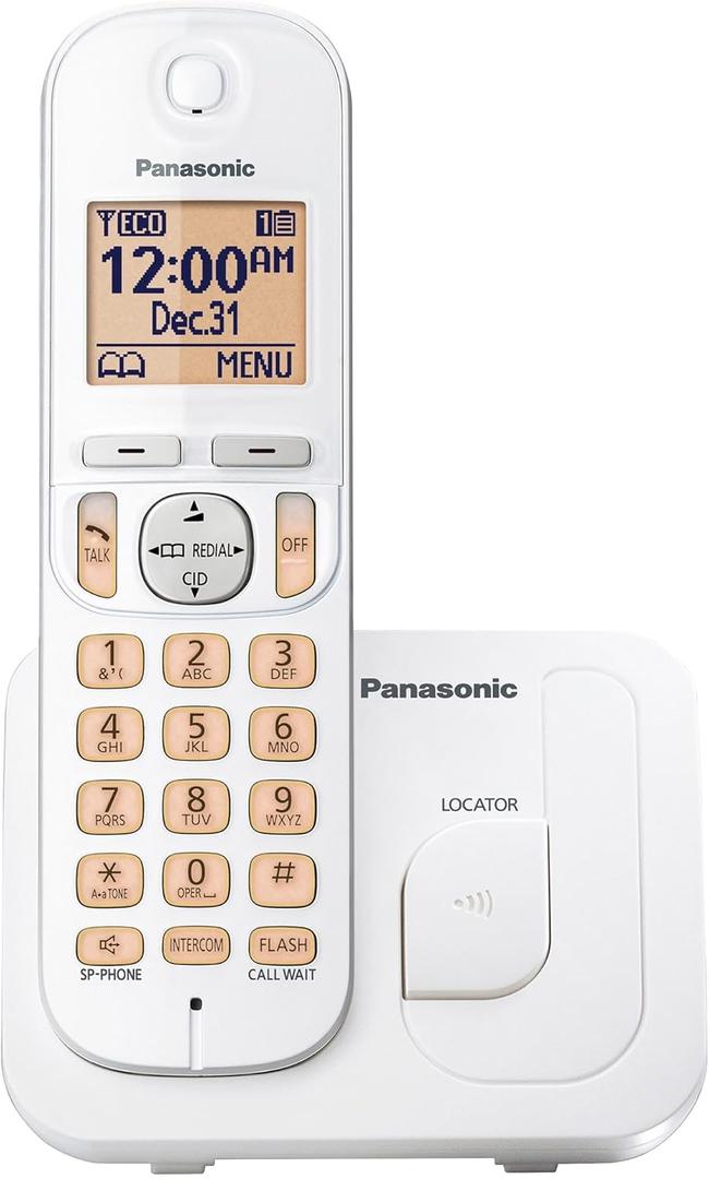 Panasonic Cordless Phone, 1.6" Backlit Display, Call Block, Speakerphone, 10 Hours Talk Time, 1 Handset - KX-TGC200W (White)