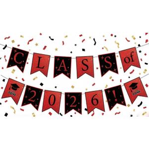 2 x Yancan Graduation Banner Party Decorations, Red Class of 2026 Grad Garland for College High School Decor