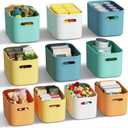 10 Pack Colorful Plastic Storage Bins, Storage Container for Organizing, Colored Storage Boxes with Handle for Shelves, Cute Organizer Bins for Craft, Snacks, Cabinet, 9.69x6.7x5.7 inch