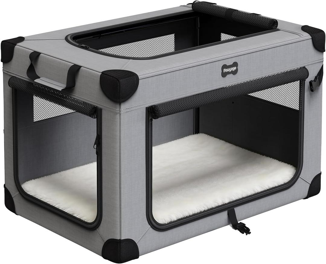 PAWYAGE Collapsible Dog Crate 36 Inch with Plush Mat, 5 Mesh Windows Foldable Pet Kennel, Portable Pet Crate for Indoor & Outdoor – Easy Assembly No Tools Required