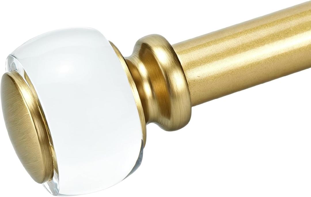 Adjustable 36-72'' Warm Gold Curtain Rods for Windows 24-68'', 1'' Diameter Heavy Duty Window Drapery Rod with Acrylic Knob Finials, Single Decorative Window Treatment Rod, Easy Install