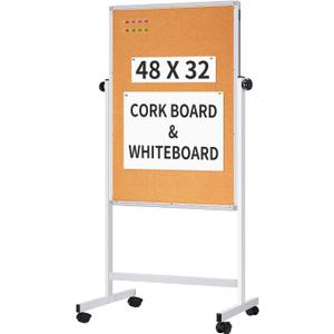 Maxtek Mobile Whiteboard and Cork Board Combo 48 x 32 in, Height Adjustable