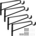 Shelf and Rod Brackets, 4 Pcs Closet Shelf & Rod Brackets Wall Mounted, Heavy Duty Closet Shelf Closet Bracket with Rods Holder, Closet Shelves Supports with Screws, Black (8 inches)