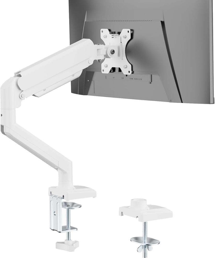 WALI Single Monitor Arm Mount Stand, Adjustable Arm Monitor Mount for Display up to 32 Inch,19.8lbs Capacity (GSMP001W), White