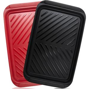 Large Grilling Prep and Serve Trays, 17" x 10.5" x 1.2" BBQ Platters for Raw and Cooked Food, Melamine Serving Trays for Food, Set of 2, Black and Red, Cleaning Pack Included