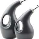 Rachael Ray Serveware Ceramic EVOO Oil and Vinegar Dispensing Bottle Set, 2 Piece, Gray