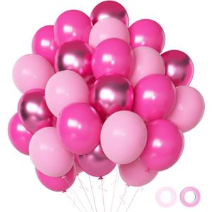Pink Balloons Metallic Pink Balloon, 50Pcs 12Inch Hot Pink Chrome Pink Latex Balloons Baby Pink Balloon and Dark Magenta Pink Balloons for Birthday Baby Shower Princess Party Decorations