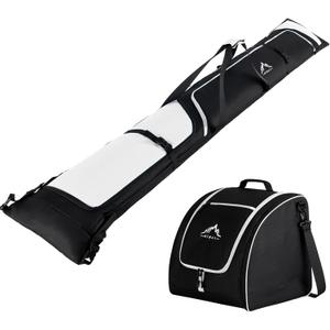 Ski Bag and Boot Bag Combo, Padded Skis Bag for Air Travel, Safety Reinforce Ski Carrier Bag Fits for Skis Up to 200 CM and Boots Up To Size US13, Water- resistant Ski Travel Bag (Black & White)