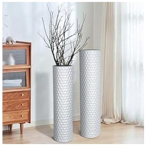 Tall Black Floor Vase: 27.7 Inch Extra Large Decorative Vases for Living Room Modern Tall Vases for Floor with Hammered Honeycomb Big Metal Standing Vase for Corner Office Home Set of 2