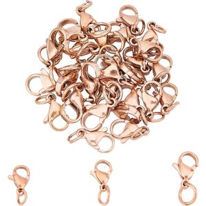 UNICRAFTALE 30pcs 3 Sizes Rose Gold Lobster Claw Clasps 9-12mm Necklace Claw Clasps with Loop Stainless Steel Jewelry Clasps Fastener Hook Clasp for Jewelery Making 4-6mm Hole