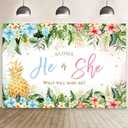 MEHOFOND 7x5ft Aloha Gender Reveal Backdrop Tropical Hawaiian He or She Photography Background Summer Pineapple Gender Reveal Party Decor Palm Leaves Floral Boy or Girl Party Banner Photo Booth Props