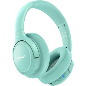 BERIBES Bluetooth Headphones Over Ear, 65H Playtime and 6 EQ Music Modes Wireless Headphones with Microphone, HiFi Stereo Foldable Lightweight Headsets, Deep Bass for Home Office Cellphone PC Ect. (Green)