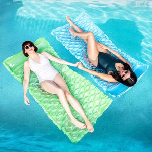 SLOOSH Inflatable Pool Floats Raft,Floating Lounge for Adults,64x32 inch Swimming Mat Pool Mattress with Headrest,2 Pieces Float Air Mat for Summer Water Beach Fun (Green,Blue)