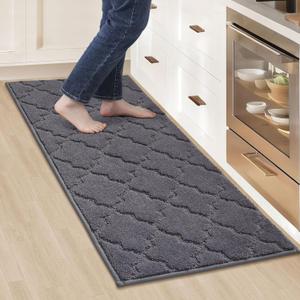 COZY HOMEER-Kitchen-Rugs 20"x48" Non-Slip Absorbent Soft Kitchen Runner Rug Polyester Kitchen Mats for Floor Washable Kitchen Standing Floor Mat for Sink Mat, Hallway, Laundry, Dark Gray