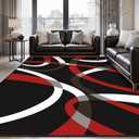 Classical Modern Black and Red Stripe Pattern Area Rug for Living Room 8x10 Outdoor Rug Non Slip&Non-Shedding Low Pile Indoor Large Carpets for Bedroom, Dining Room, Home Office, Bathroom