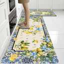 Rugs for Kitchen Floor, Lemon Anti Fatigue Mats for Kitchen Floor Non Slip, 2PCS Wipeable Rubber Kitchen Mat, Washable Cushioned Lemons Runner Carpet Rug for Sink Laundry 15.7"27.5" +15.7"47"