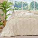 BEDELITE Beige Queen Comforter Set - 3 Pieces Boho Pintuck Bedding Comforter Sets, Lightweight Soft & Warm Bed Comforter Queen with 2 Pillowcases for All Season (Queen(88"x88"))