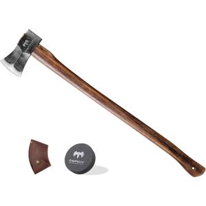 35.5" Splitting Axe, Wood Splitting Axe for Medium to Large Size Logs, 1065 High Carbon Steel Chopping Axe with Hickory Wood Handle and Leather Sheath for Chopping Firewood - Head 4.5 lbs