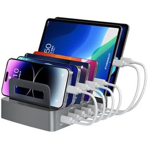 Copode Charging Station for Multiple Devices,72W 6-Port USB C Charger Stations-PD45W QC3.0 Fast Charger Dock, Compatible with Cellphone, Tablet, MacBook, iPhone16/15/pro, iPad and More(Space Gray)